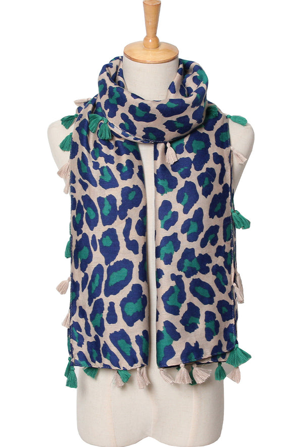 leopard print scarf in blue and green