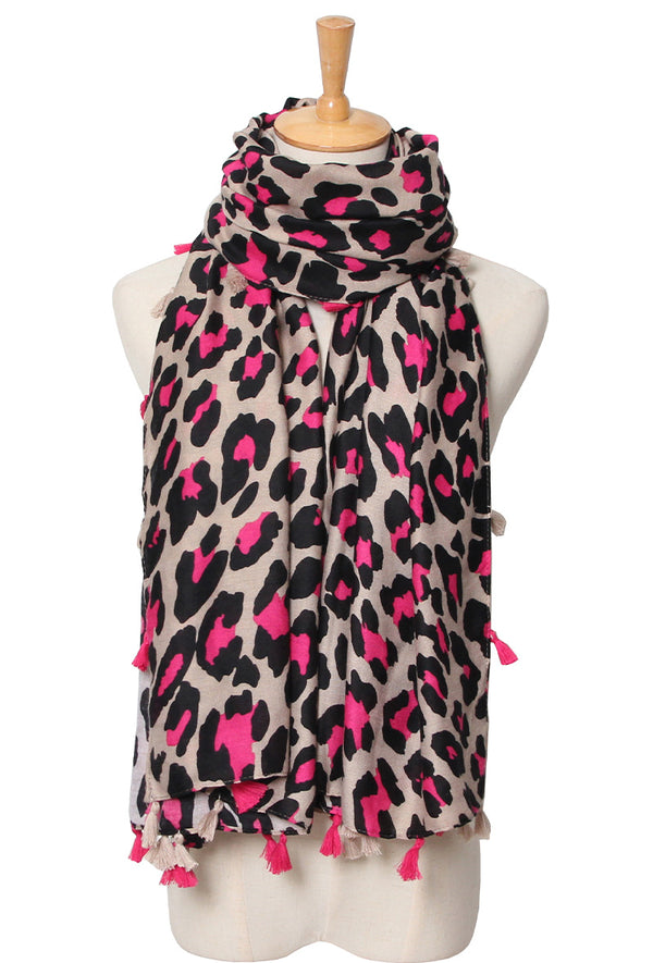 Leopard print scarf pink and black