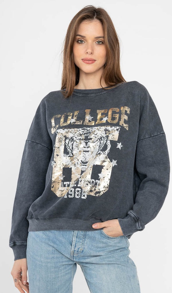 Faded grey college sweatshirt