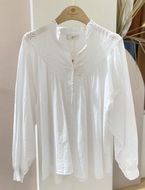 White cotton shirt with embroidery detail
