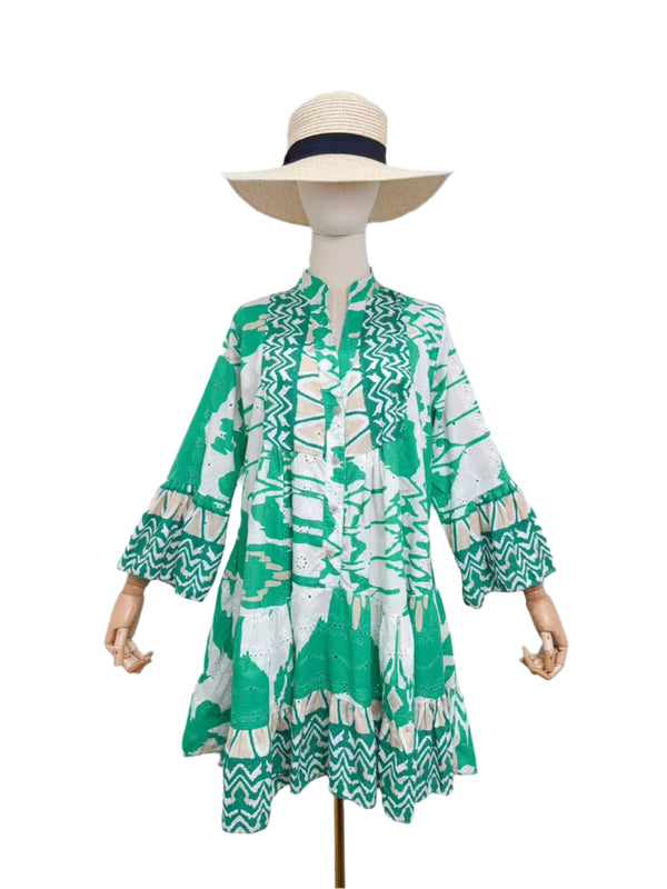 GREEN Short Embroidery Dress