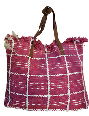 pink Tote w/Leather Handle