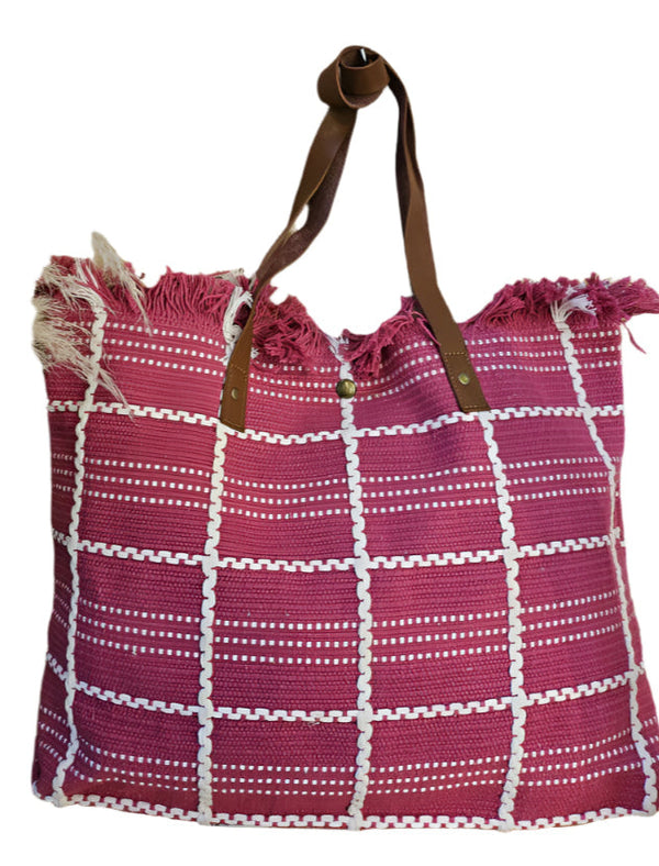 pink Tote w/Leather Handle