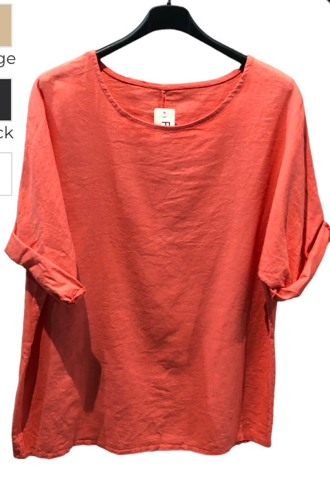 Casual linen top with 3/4 length sleeve