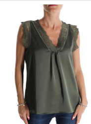 Lace top with V neck - Green