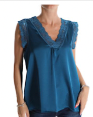 Lace top with V neck - Teal