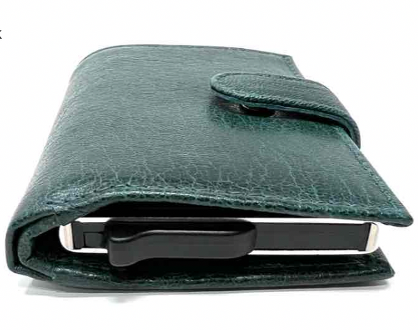 Leather cash & card wallet with automatic blocking system